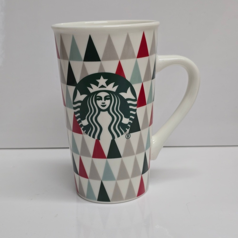 Starbucks Triangle Pattern Coffee Mug 16oz White Ceramic Siren Logo Modern Cup